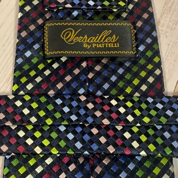 Versailles by Piattelli 100% Silk Tie Hand Made 58x3.75 Rainbow Check - Picture 5 of 5